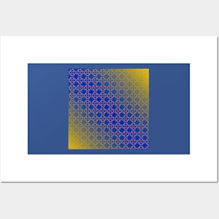 Blue and yellow colorful floral pattern Posters and Art